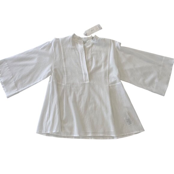 VINCE. White fine Cotton Tunic Top With 3/4 Sleeve & Mandarin Collar NWT size XS - Picture 12 of 16
